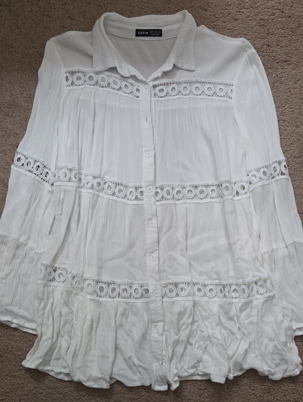SHEIN White Lace-Panel Button Down Tunic / Cover-up